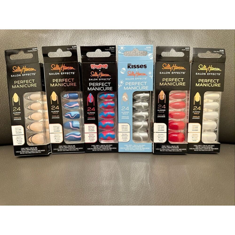 Sally Hansen 6 Sets of Perfect Manicure Press on Nails With Glue New